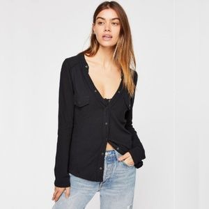 NWT Free People Starlight Henley Tee Shirt Black